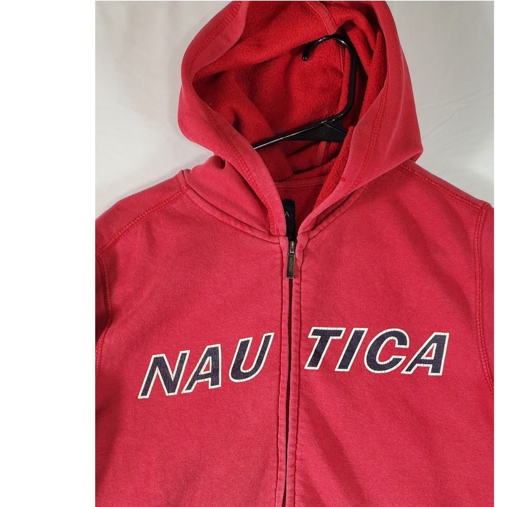 Nautica Boys Red Full Zip Hoodie Sweatshirt Logo Big‎ Kids Size L 14/16
